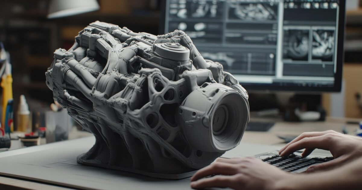 Modèle 3D en cours de conception dans un logiciel de CAO