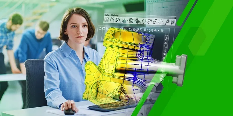 Employé du service d'ingénierie mécanique de Giga Steel travaillant sur un modèle 3D pour rétro-ingénierie.